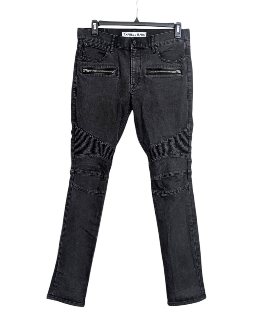 Express Slim Fit Rocco Slim Leg Black Zipper Accent Jeans - Size 34x34 Mens